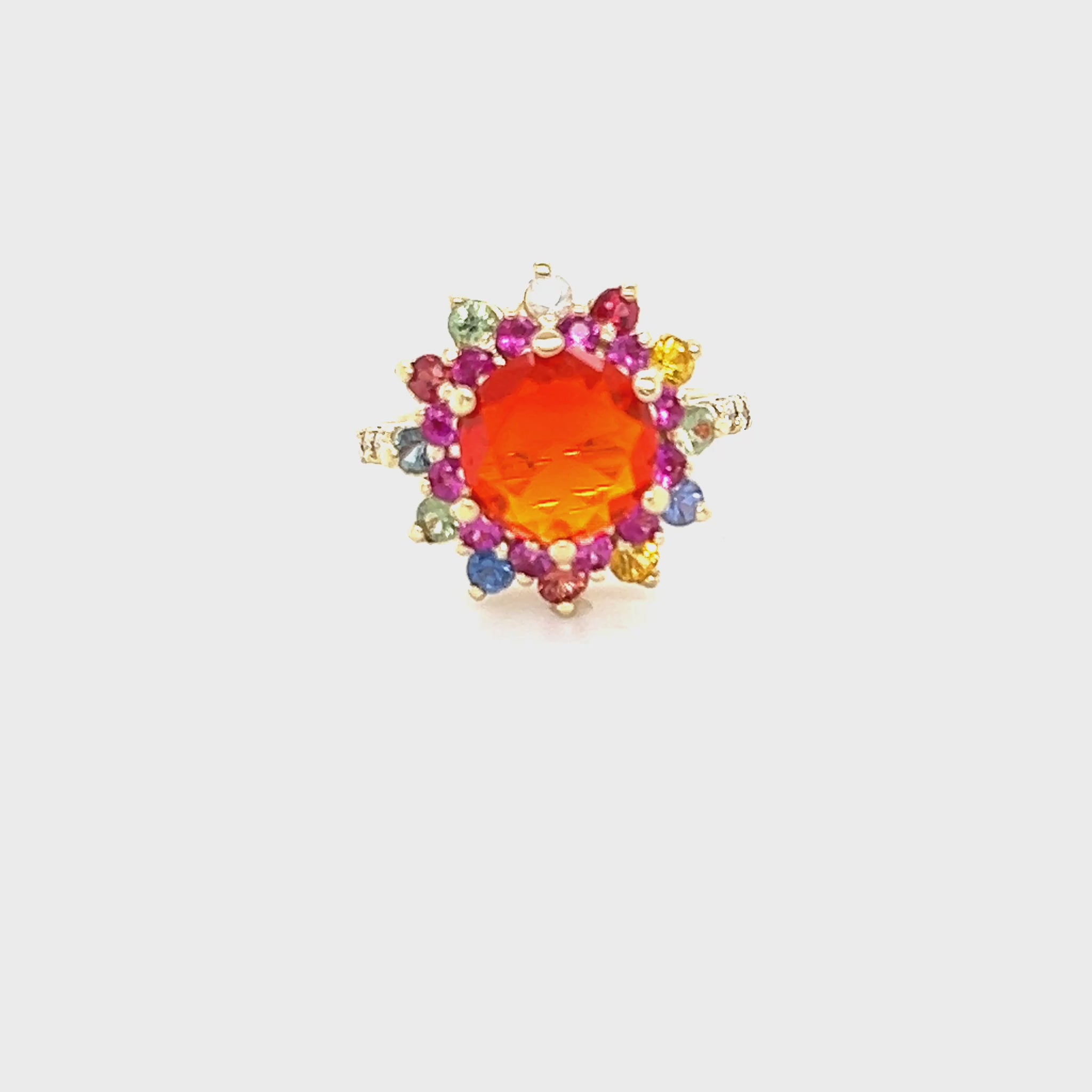 2.94 Carat Fire Opal Sapphire Diamond Yellow Gold Ring