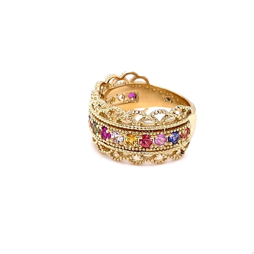 1.00 Carat Multi Color Sapphire Yellow Gold Cocktail Band