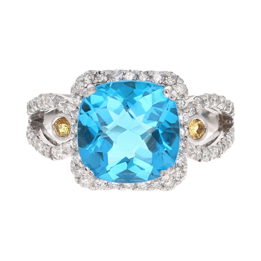 4.61 Carat Blue Topaz Sapphire Diamond White Gold Cocktail Ring