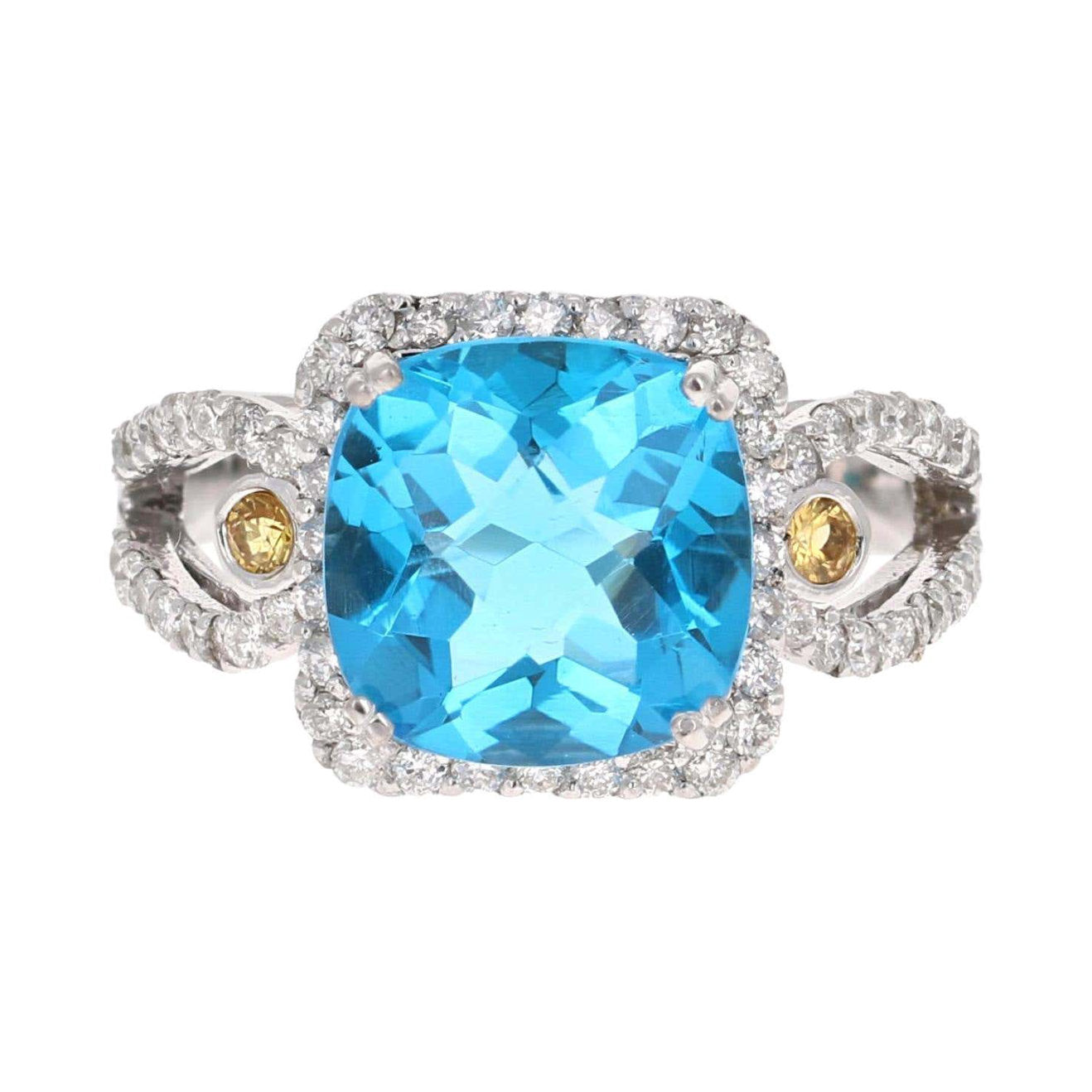 4.61 Carat Blue Topaz Sapphire Diamond White Gold Cocktail Ring