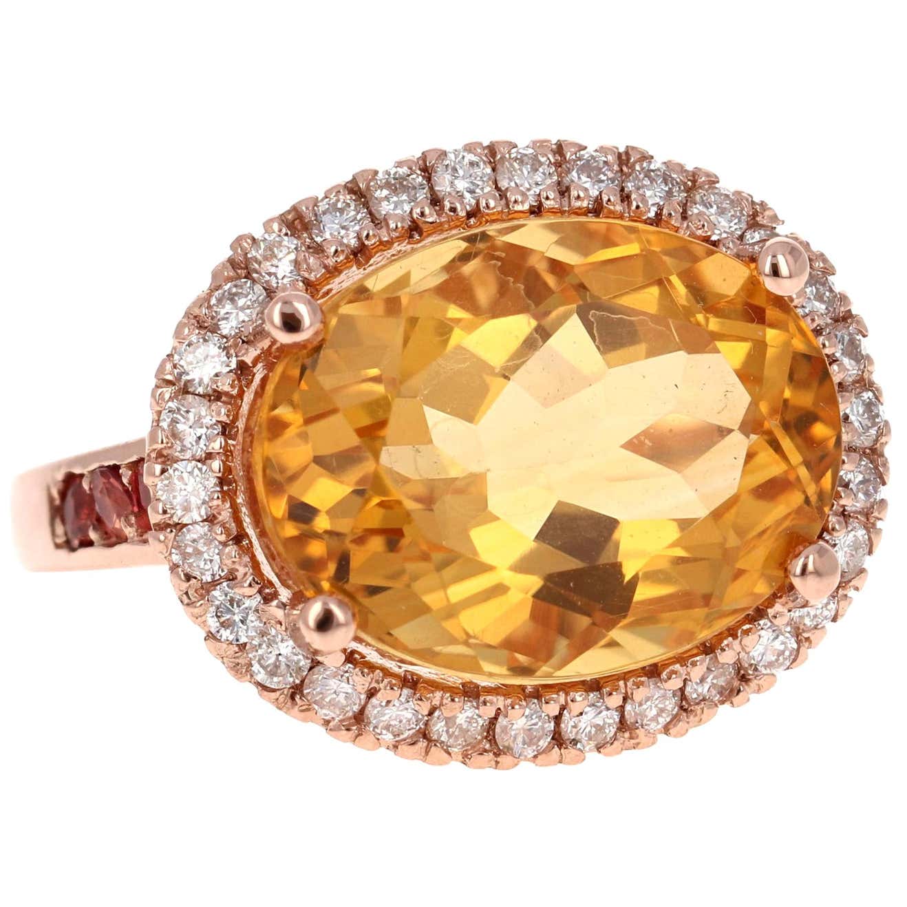 10.74 Carat Oval Cut Citrine Diamond 14 Karat Rose Gold Ring