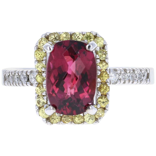 3.06 Carat Tourmaline Sapphire Diamond 14 Karat White Gold Cocktail Ring