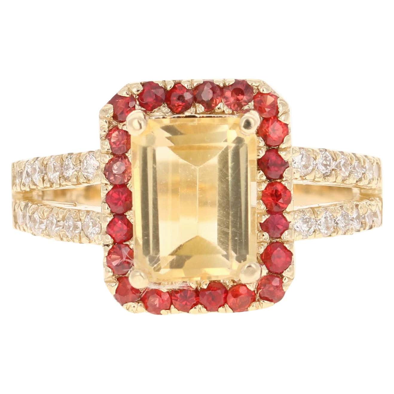 3.02 Carat Citrine Sapphire Diamond 14 Karat Yellow Gold Ring