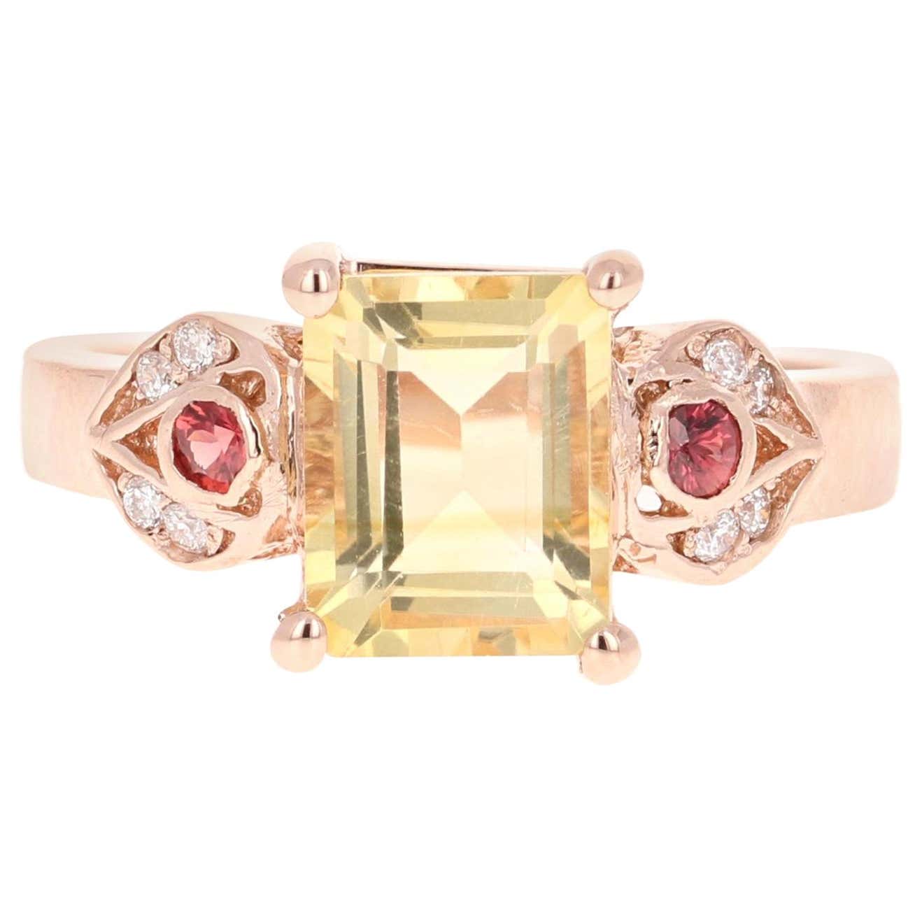 2.45 Carat Citrine Sapphire Diamond 14 Karat Rose Gold Ring