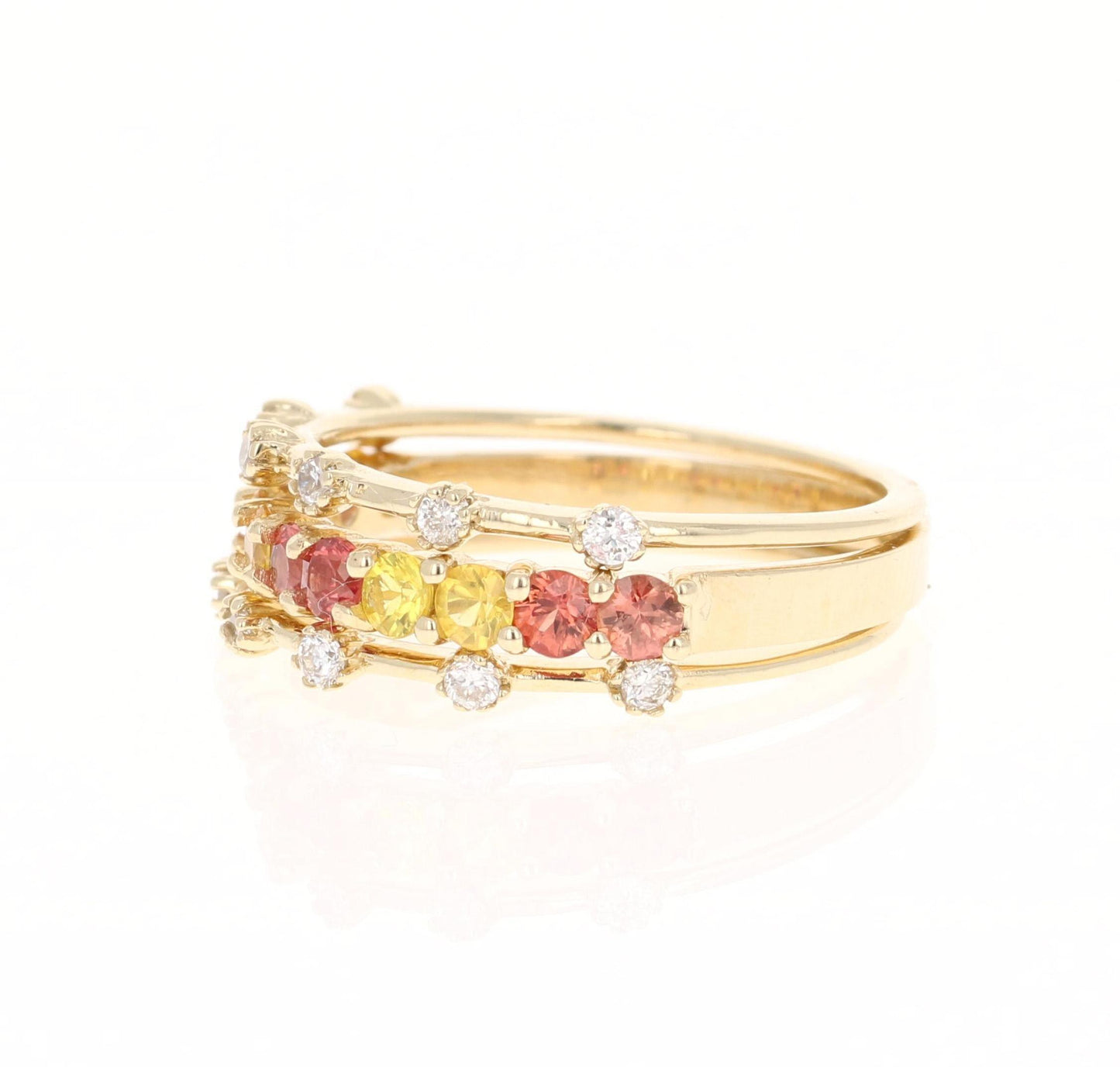 1.14 Carat Red and Yellow Sapphire Diamond 14 Karat Yellow Gold Stackable Bands