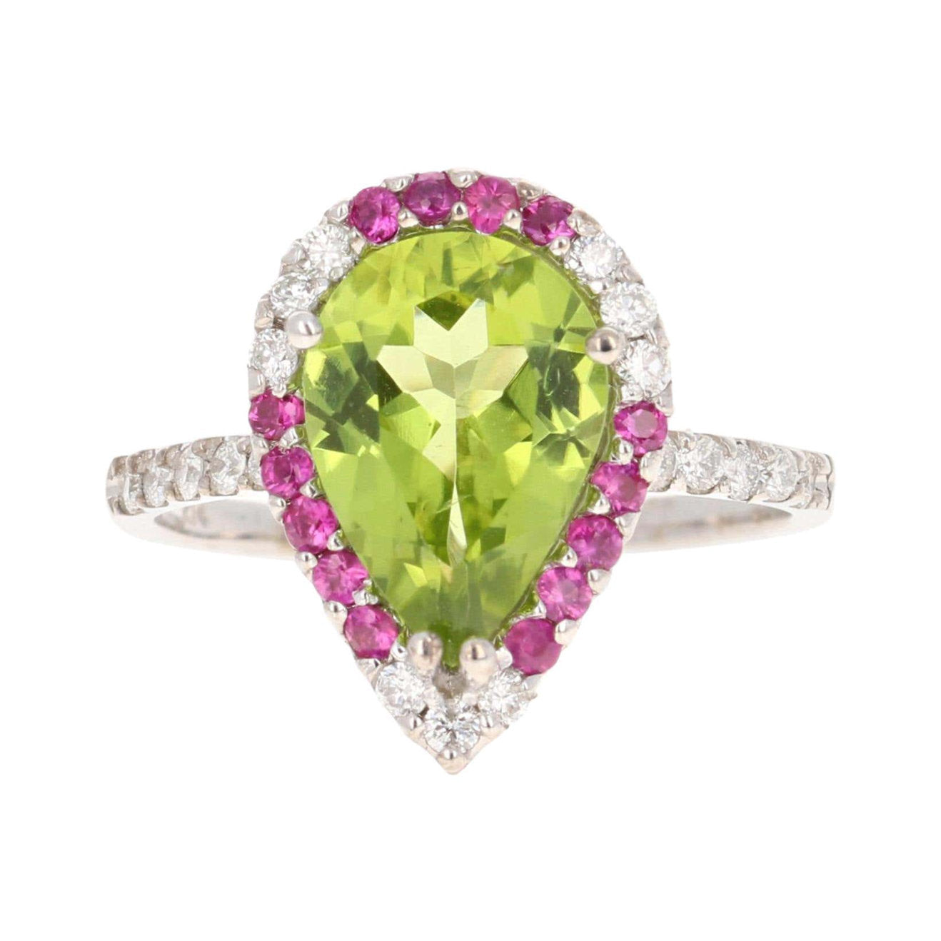 3.34 Ct Peridot, Diamond, Sapphire 14 K White Gold Ring