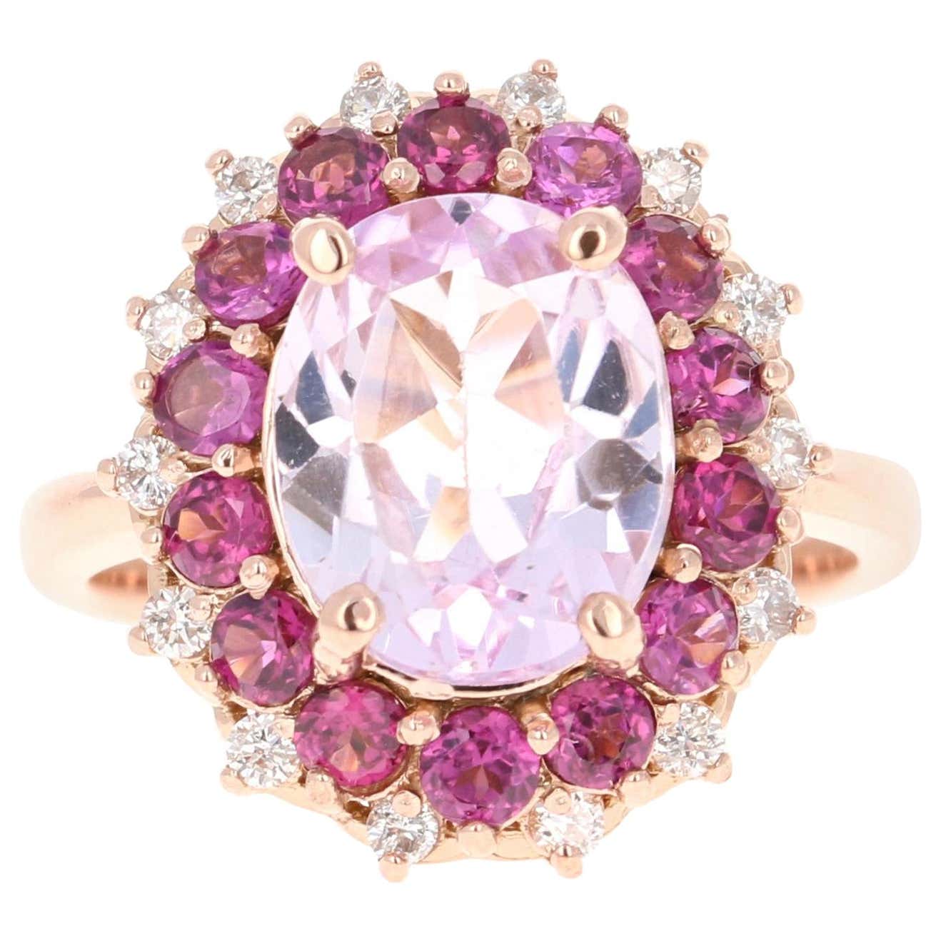 5.46 Carat Kunzite Diamond Garnet 14 Karat Rose Gold Cocktail Ring