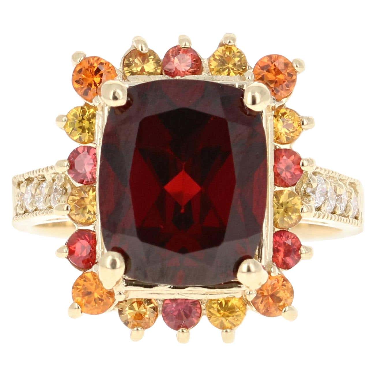 6.97 Carat Garnet Sapphire Diamond 14 Karat Yellow Gold Ring