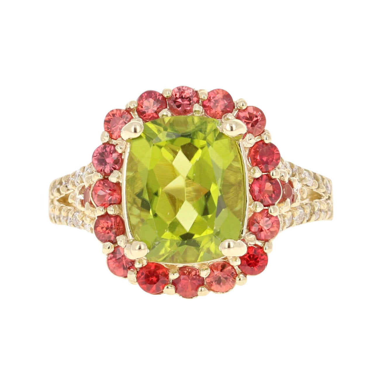 4.57 Carat Oval Cut Peridot Sapphire Diamond 14 Karat Yellow Gold Ring