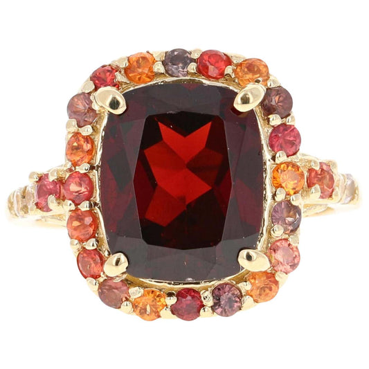 6.66 Carat Garnet Sapphire Diamond 14 Karat Yellow Gold Ring