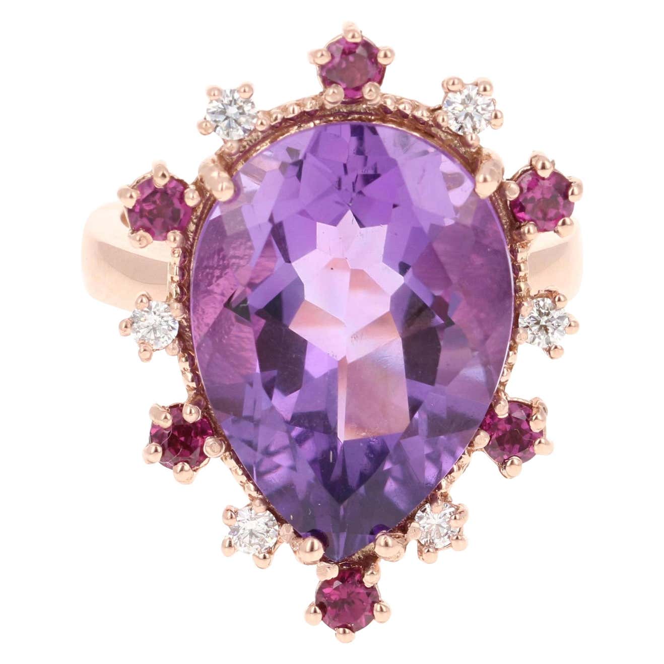 10.16 Ct Amethyst, Garnet, Diamond 14 Karat Rose Gold Ring