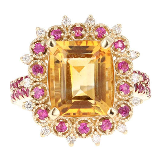 5.31 Carat Citrine Sapphire Diamond 14 Karat Yellow Gold Ring