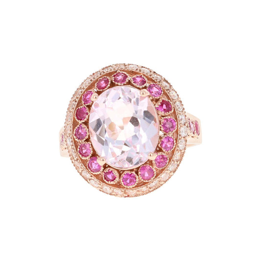 5.92 Carat Kunzite Pink Sapphire Diamond 14 Karat Rose Gold Cocktail Ring