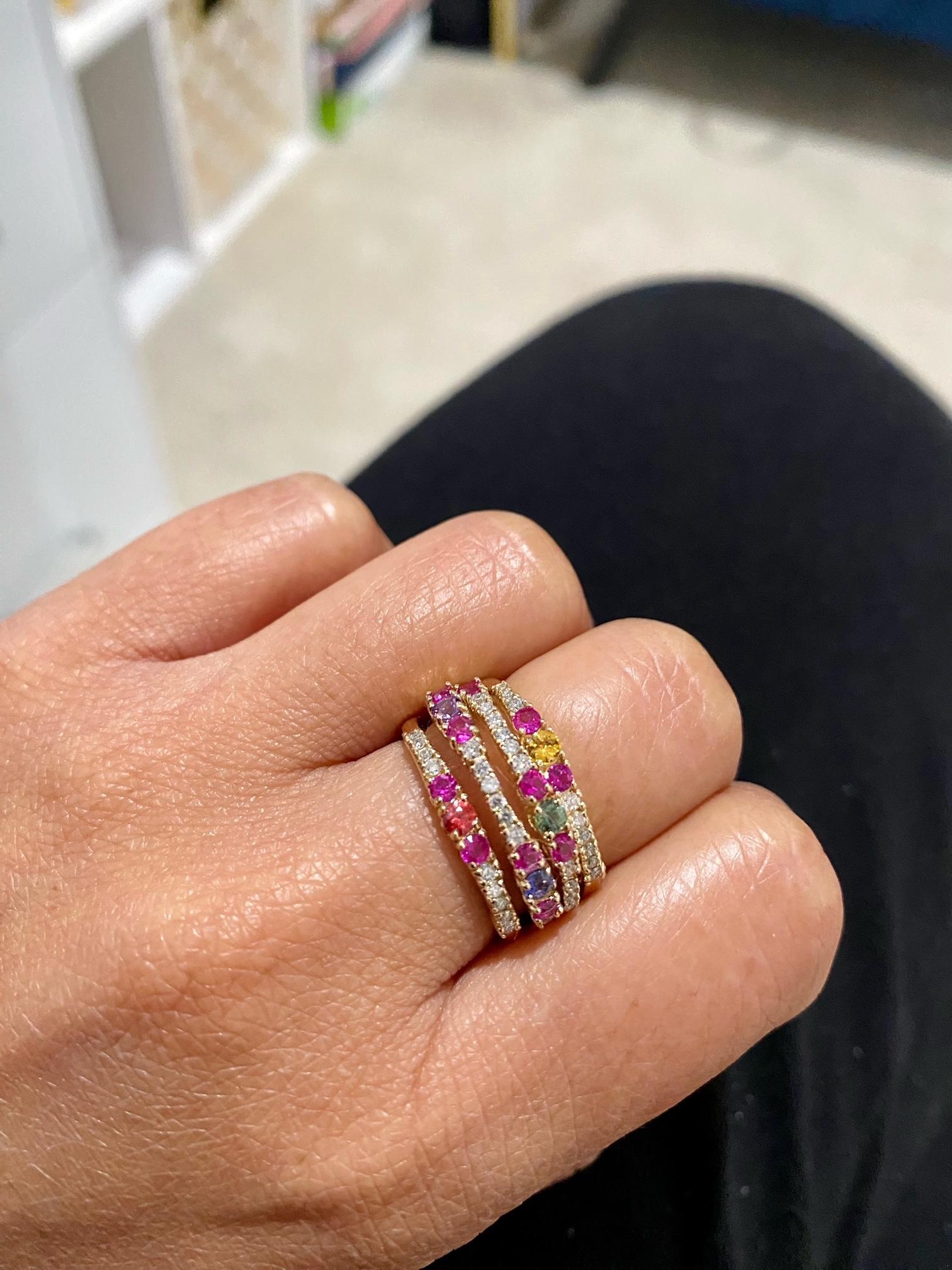 1.42 Carat Natural Multi Color Sapphire Diamond Yellow Gold Cocktail Ring
