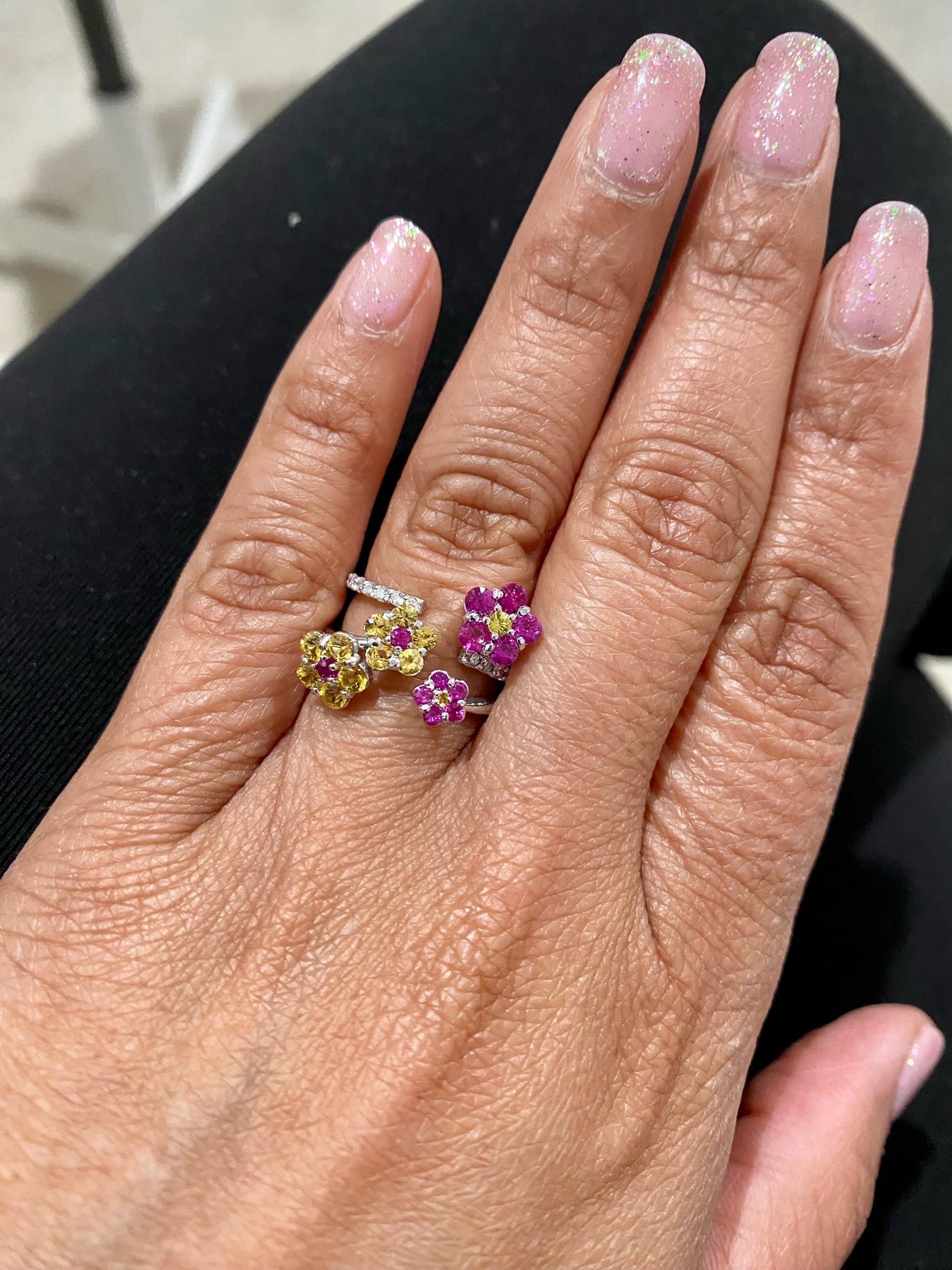 1.72 Carat Natural Sapphire Diamond White Gold Cocktail Ring