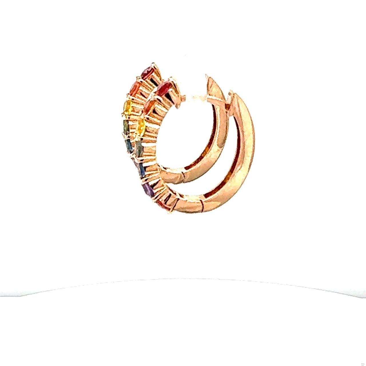 1.99 Carat Rainbow Sapphire Rose Gold Hoop Earrings