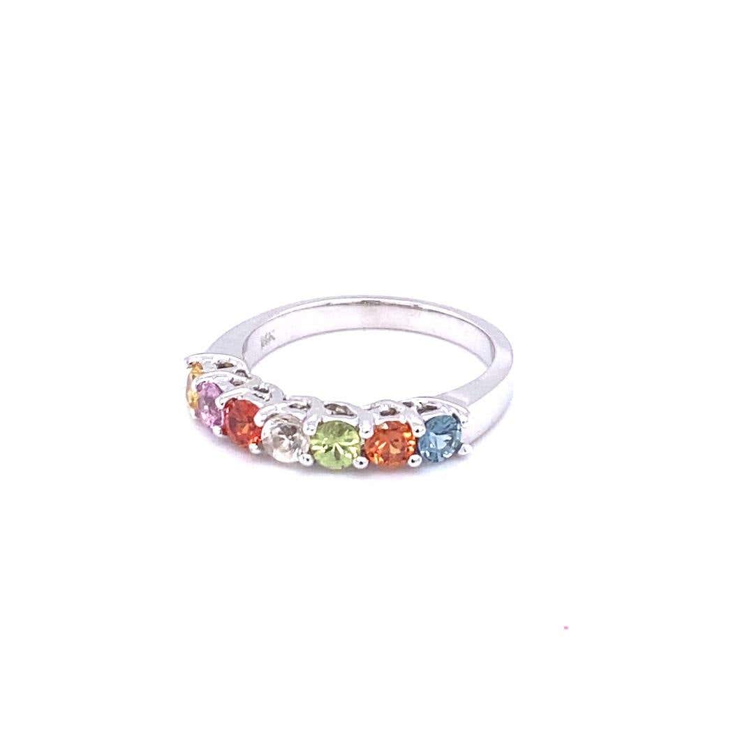 Multi Color Sapphire Stackable Band 14 Karat White Gold