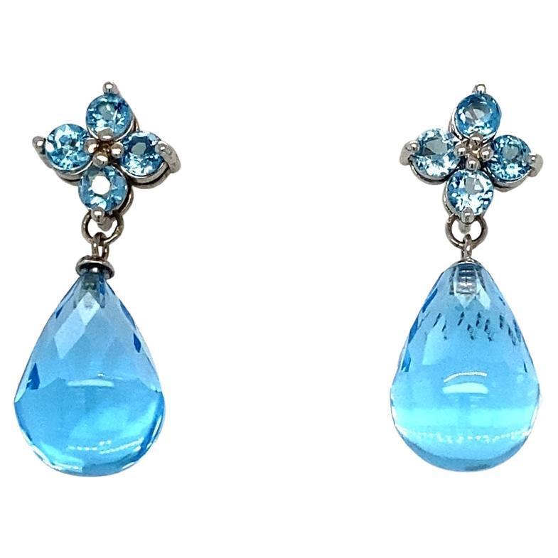 23.31 Carat Blue Topaz White Gold Drop Earrings