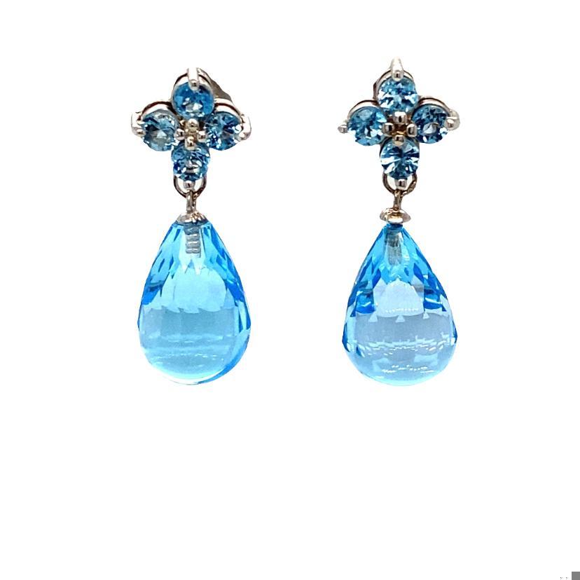 23.31 Carat Blue Topaz White Gold Drop Earrings