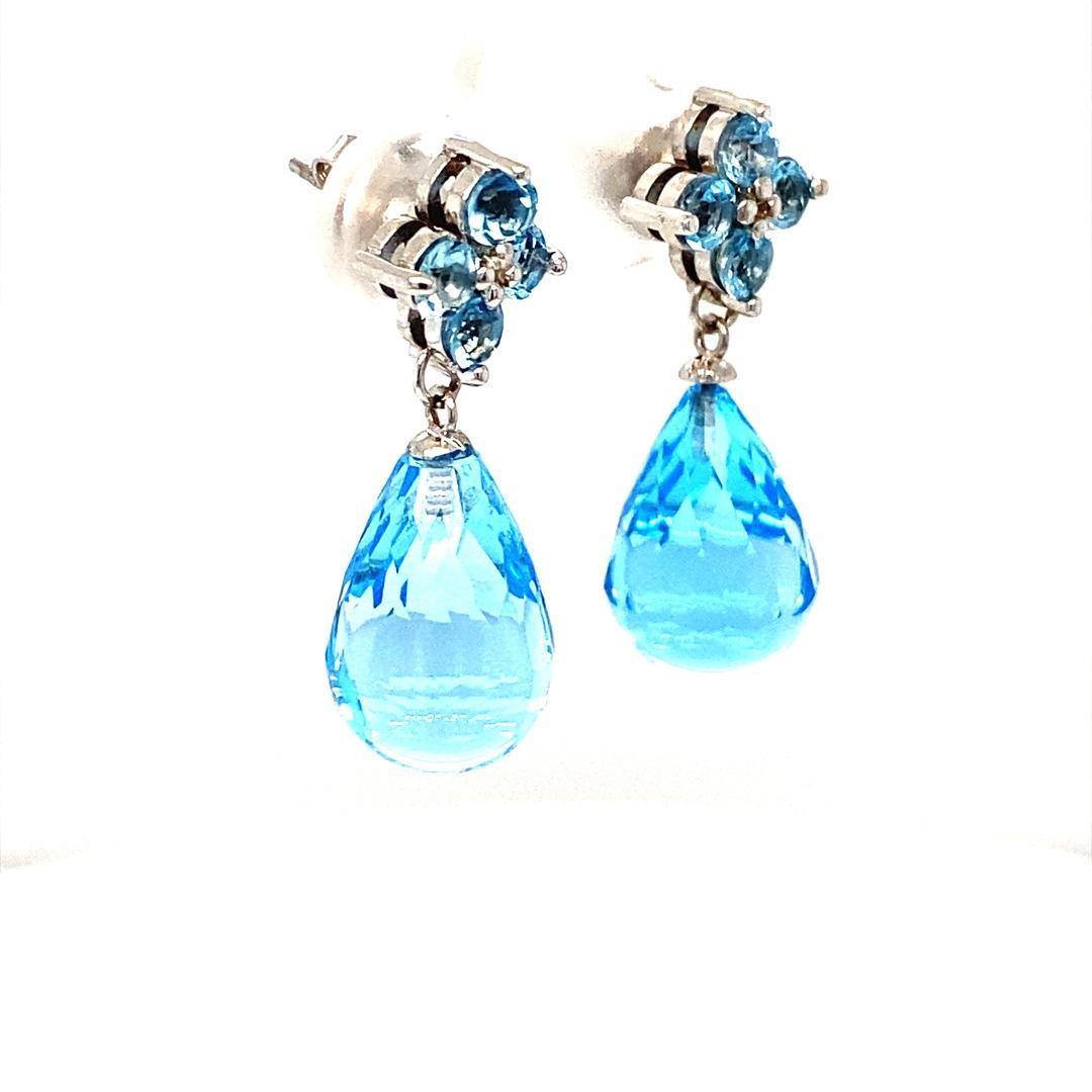 23.31 Carat Blue Topaz White Gold Drop Earrings