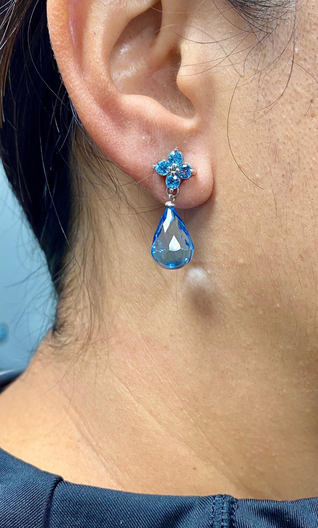 23.31 Carat Blue Topaz White Gold Drop Earrings