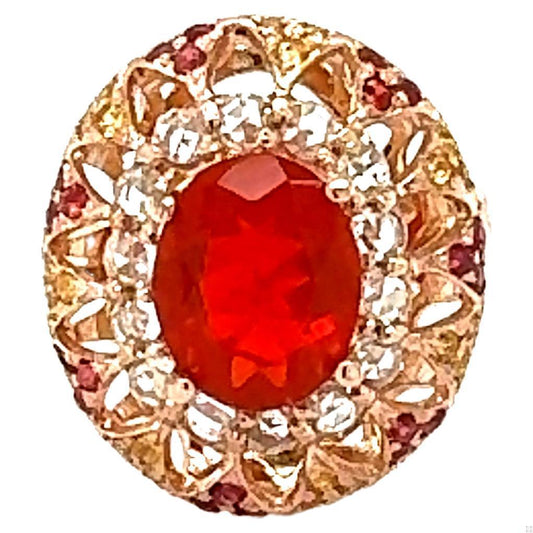 2.93 Carat Fire Opal Rose Cut Diamond Rose Gold Cocktail Ring