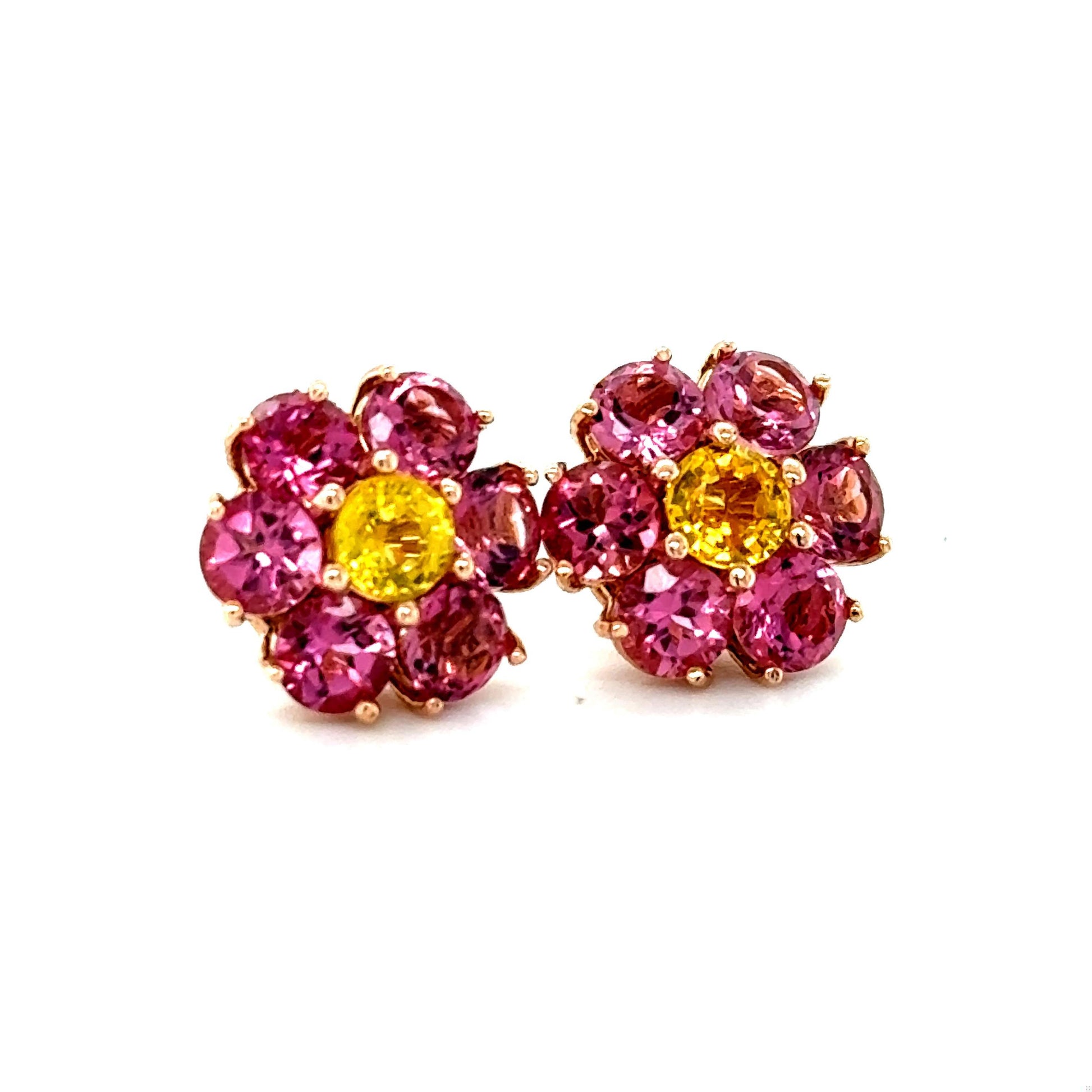 3.65 Carat Natural Pink Tourmaline Sapphire Rose Gold Stud Earrings