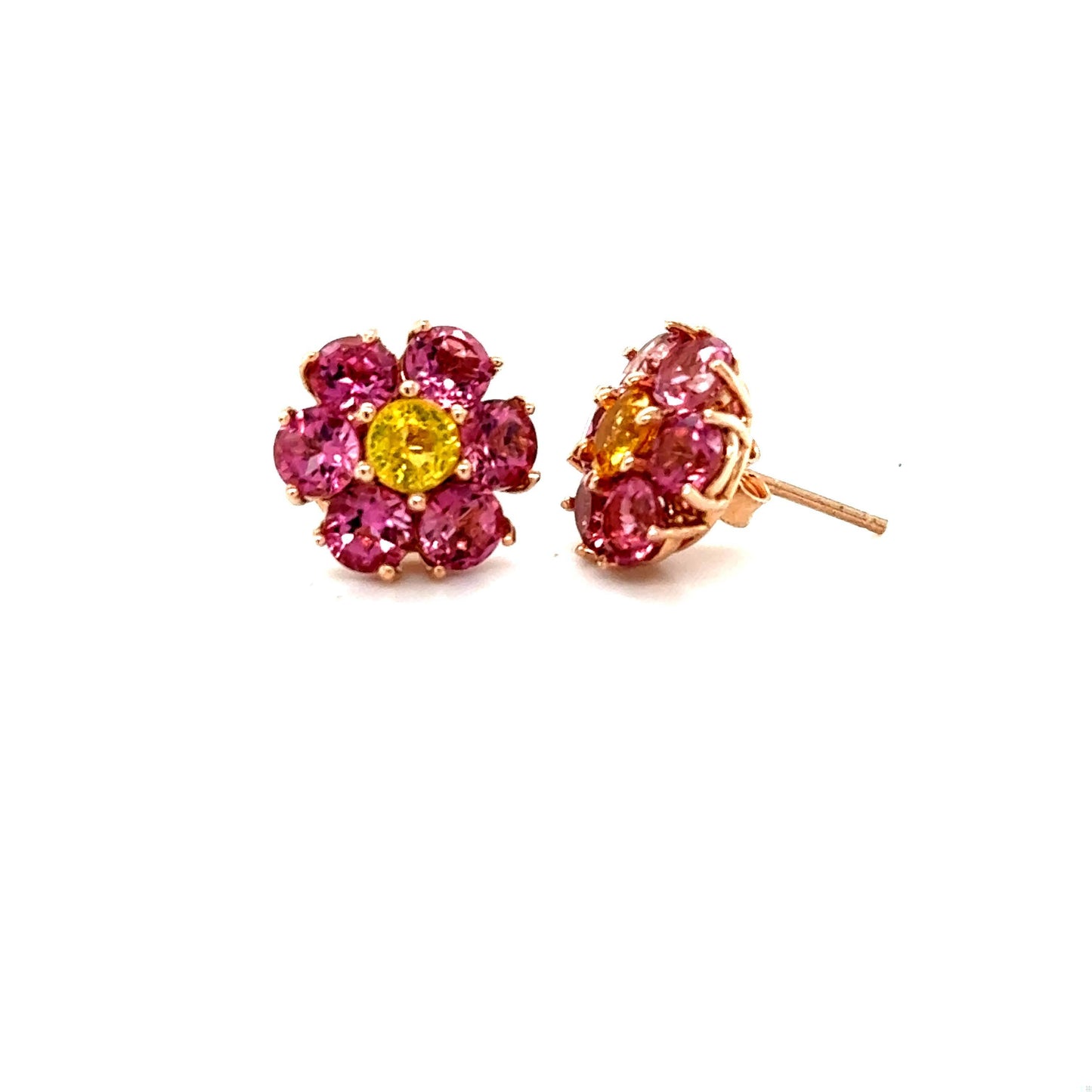 3.65 Carat Natural Pink Tourmaline Sapphire Rose Gold Stud Earrings
