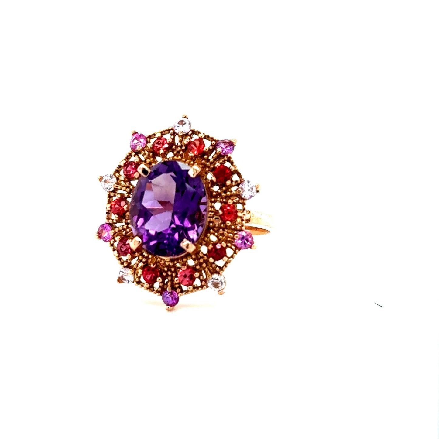 4.25 Carat Oval Cut Amethyst Sapphire Rose Gold Cocktail Ring