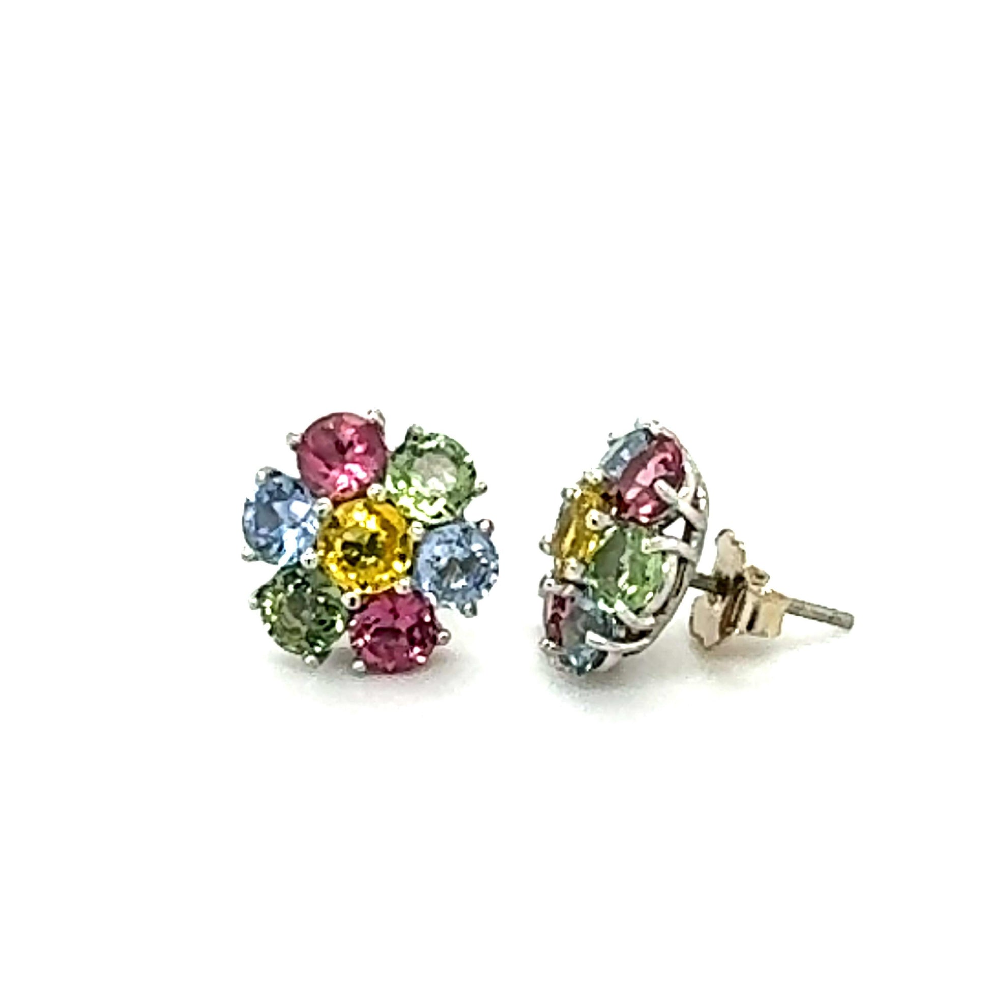 4.61 Carat Natural Sapphire Tourmaline White Gold Stud Earrings