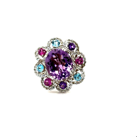 5.87 Carat Amethyst Sapphire and Topaz White Gold Cocktail Ring