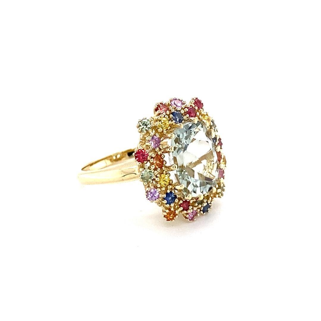 5.98 Carat Amethyst Multicolor Sapphires Yellow Gold Cluster Ring