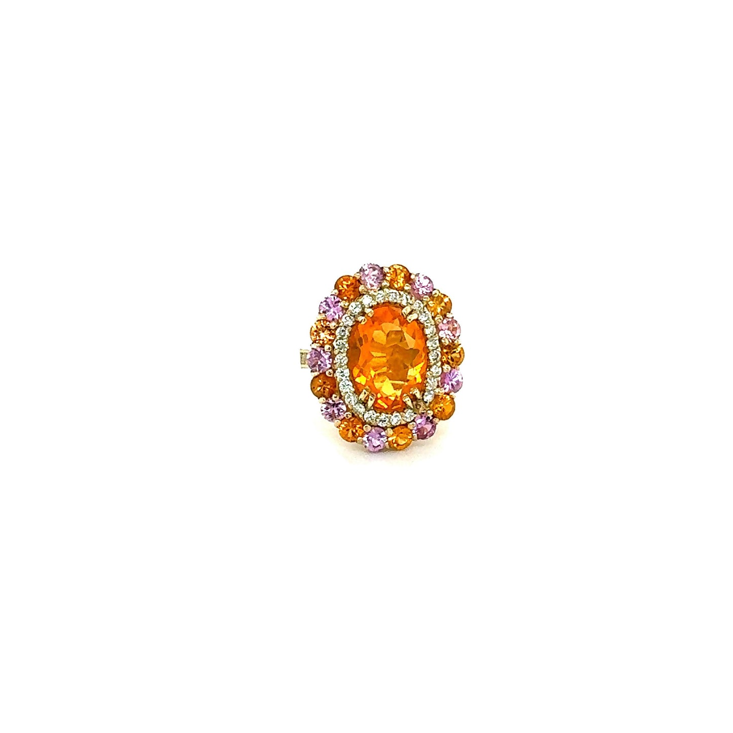 6.93 Ct Natural Fire Opal, Sapphire, Diamond Yellow Gold Cocktail Ring
