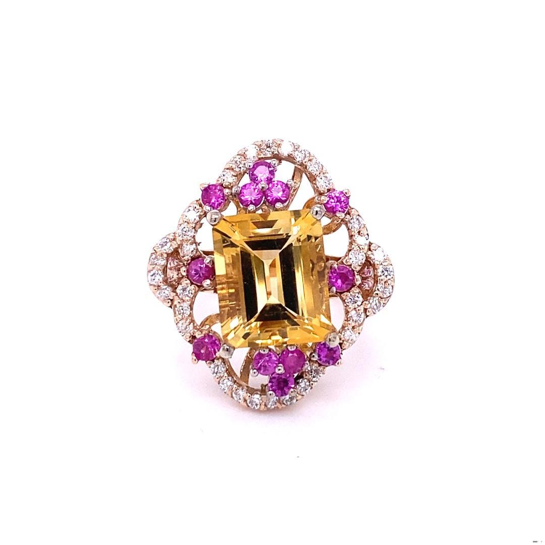 7.25 Carat Citrine Sapphire Diamond Rose Gold Cocktail Ring