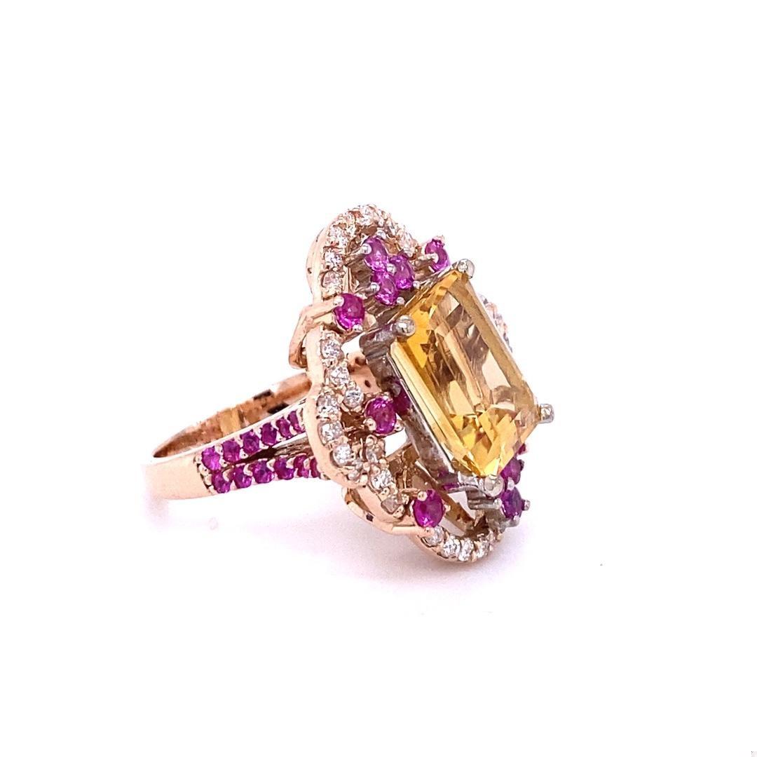 7.25 Carat Citrine Sapphire Diamond Rose Gold Cocktail Ring