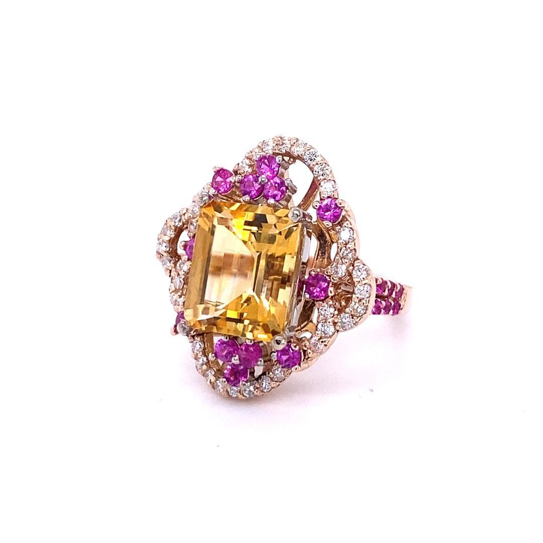 7.25 Carat Citrine Sapphire Diamond Rose Gold Cocktail Ring