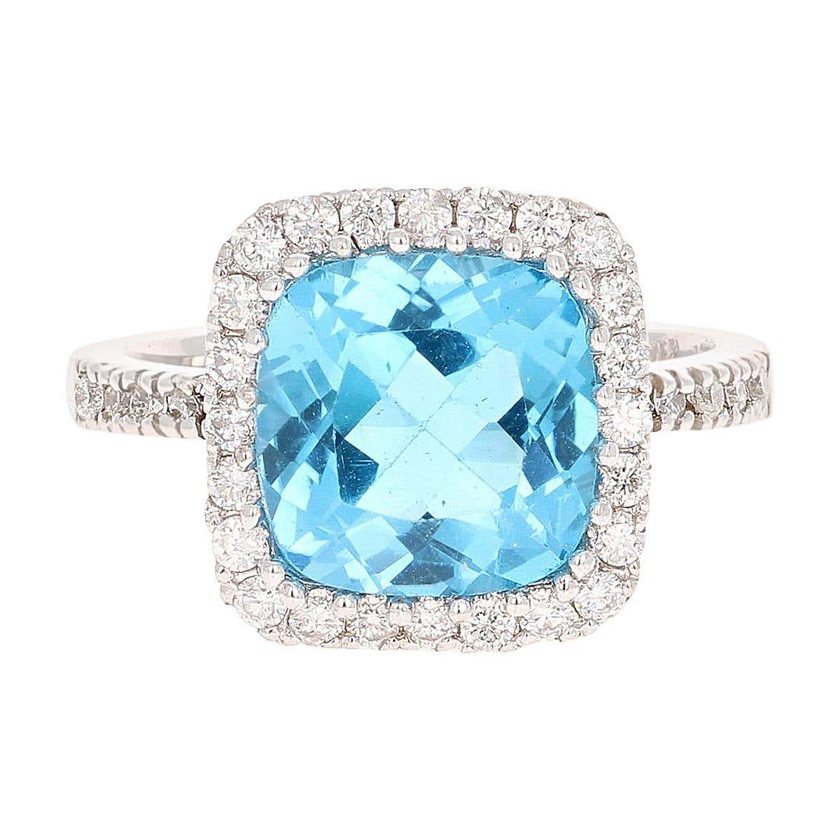 5.23 Carat Blue Topaz Diamond 14 Karat White Gold Cocktail Ring