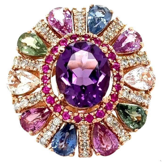 7.87 Carat Natural Amethyst Sapphire and Diamond Rose Gold Cocktail Ring
