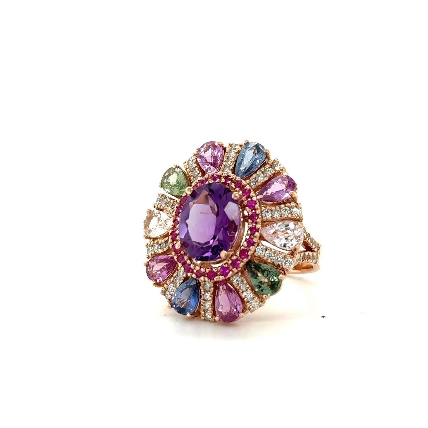 7.87 Carat Natural Amethyst Sapphire and Diamond Rose Gold Cocktail Ring