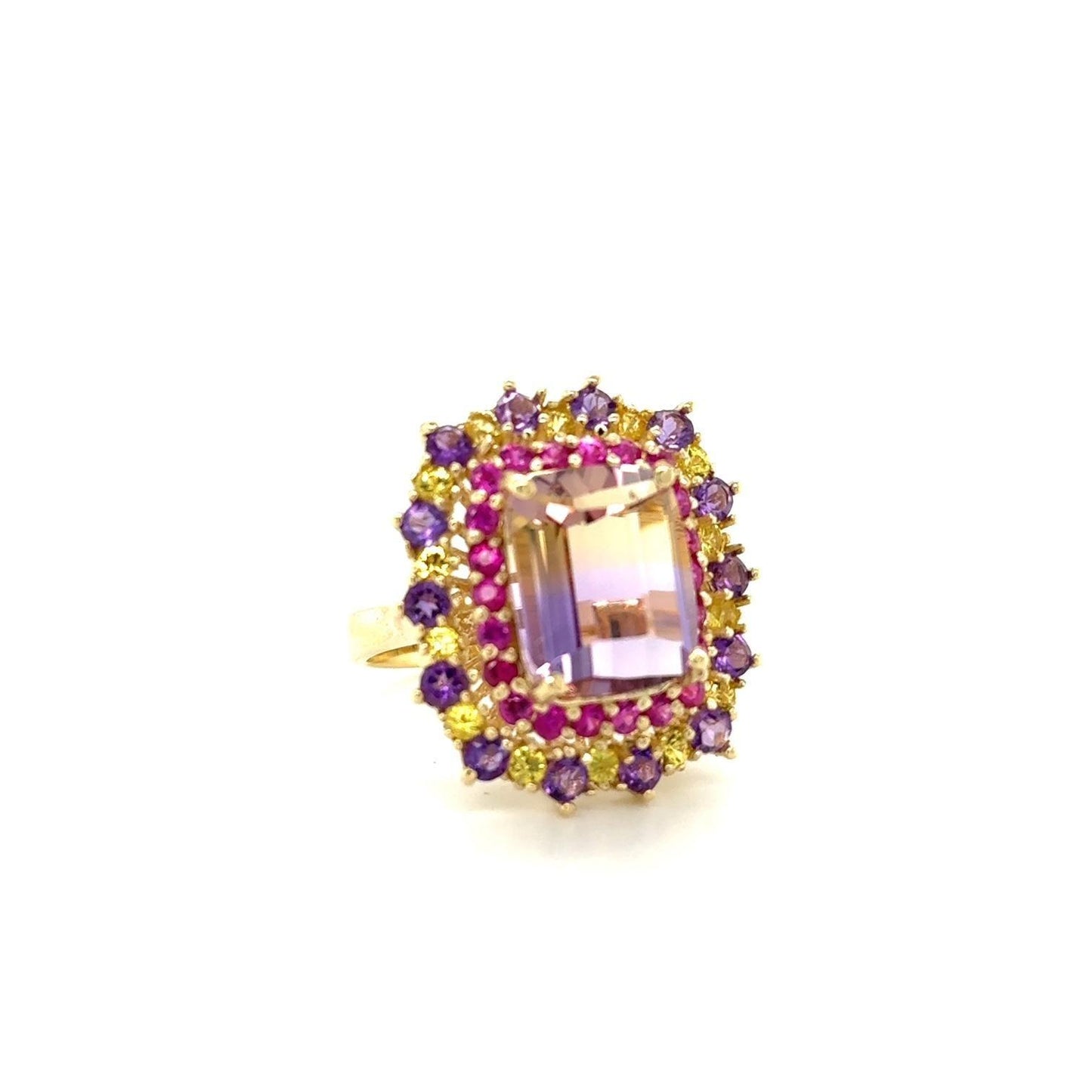 7.88 Carat Ametrine Sapphire Diamond Yellow Gold Cocktail Ring