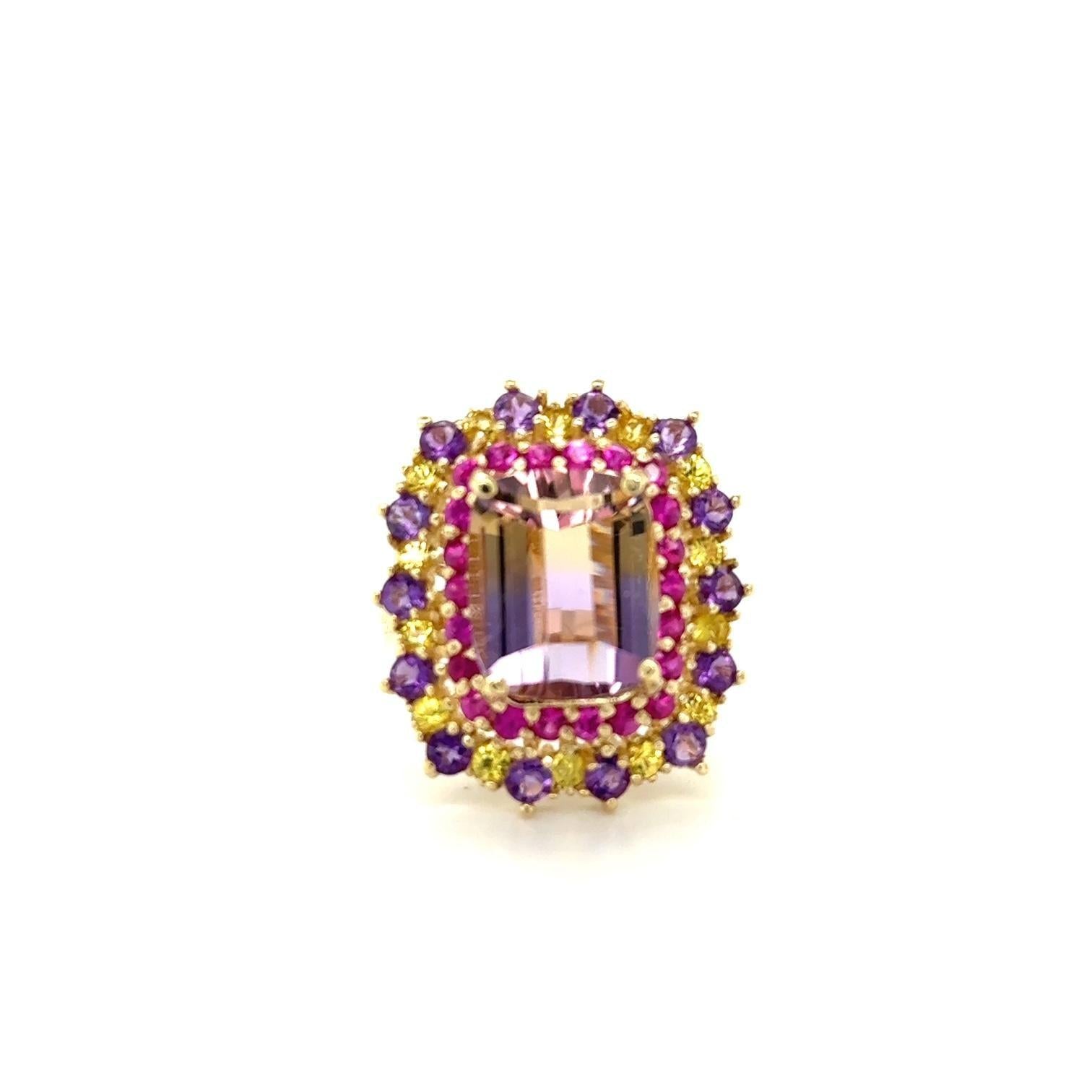 7.88 Carat Ametrine Sapphire Diamond Yellow Gold Cocktail Ring