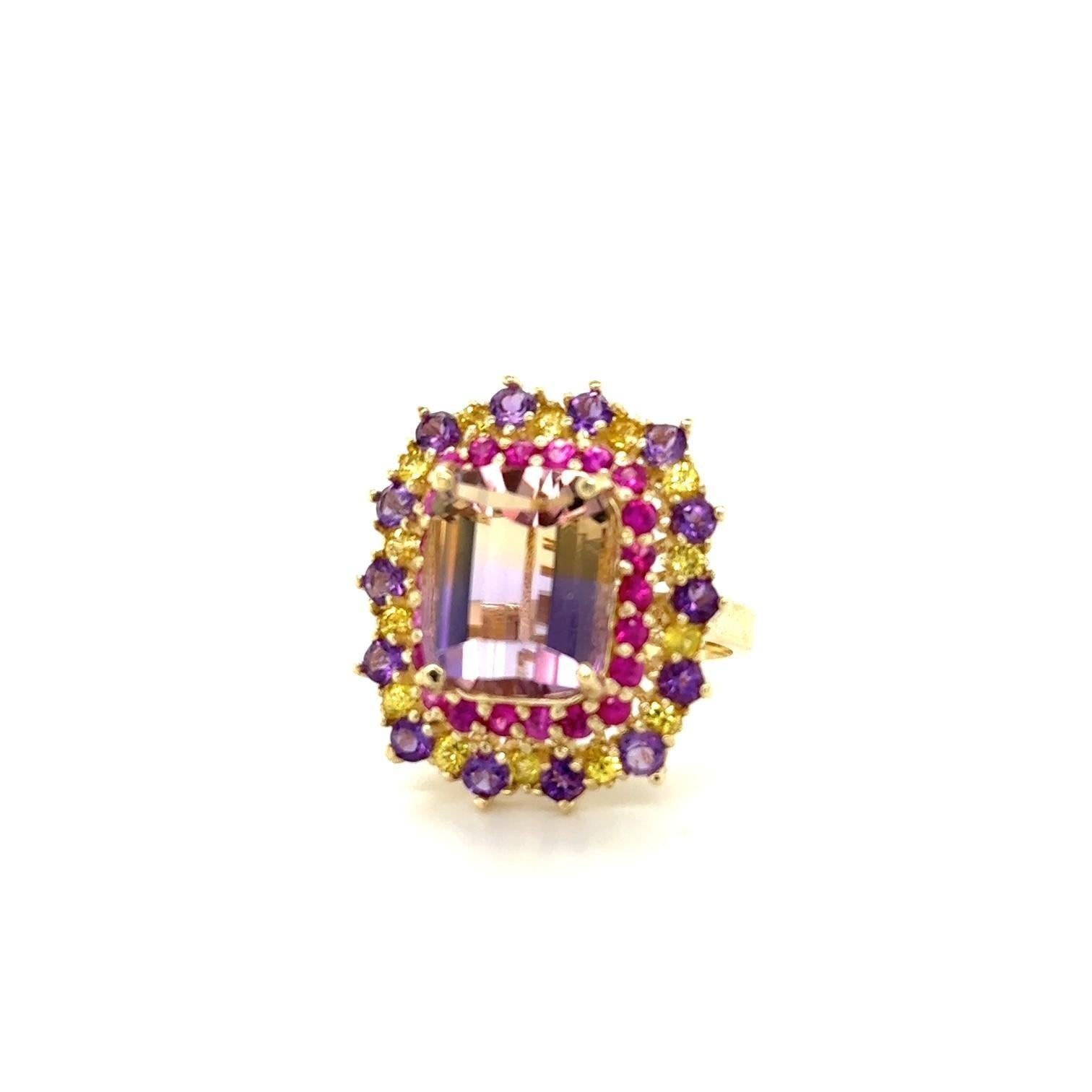 7.88 Carat Ametrine Sapphire Diamond Yellow Gold Cocktail Ring