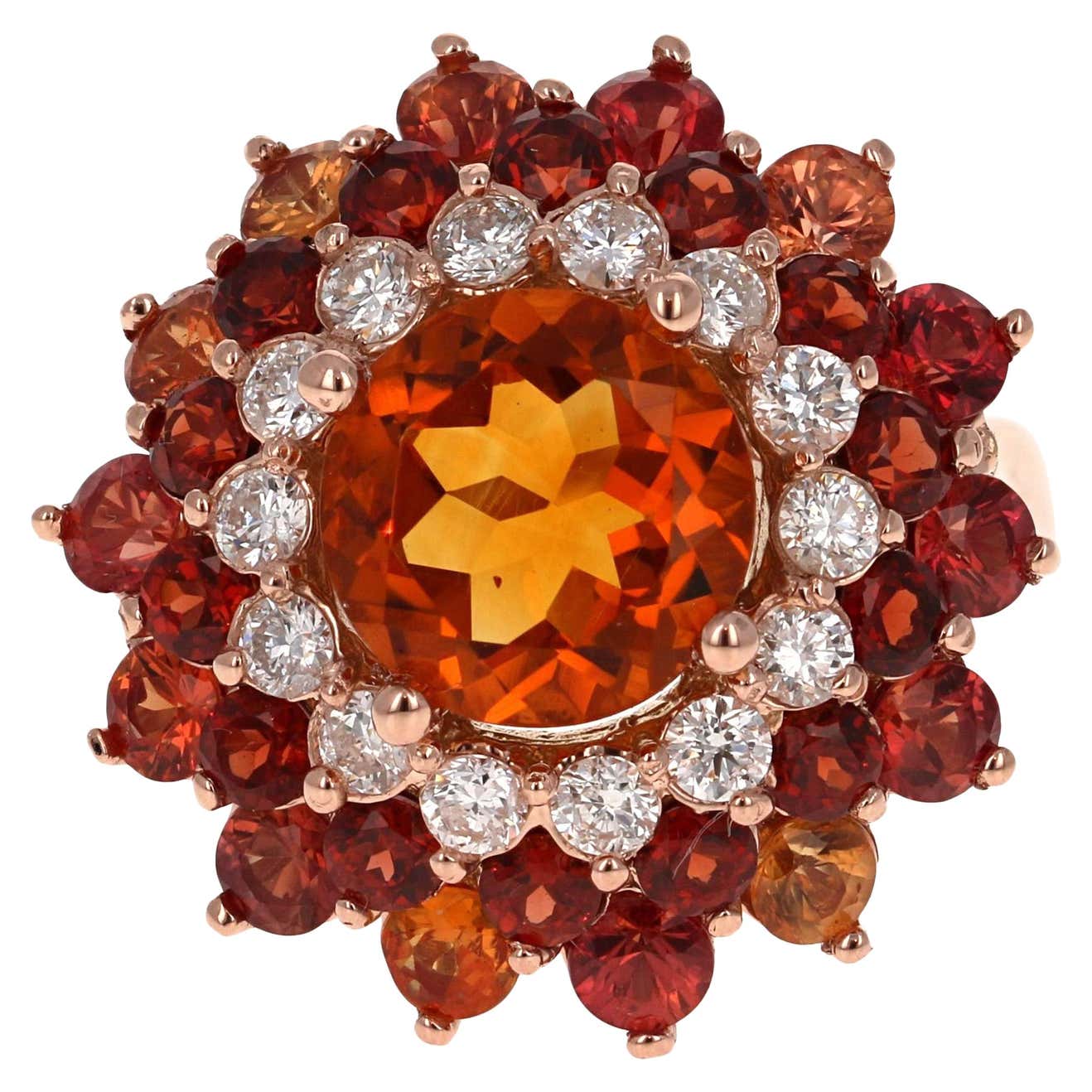 8.81 Carat Sapphire Citrine Garnet and Diamond 14 Karat Rose Gold Cocktail Ring