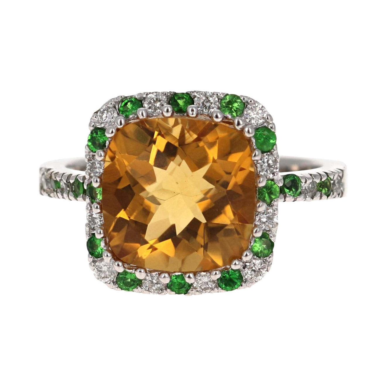 4.82 Carat Citrine Tsavorite Diamond 14 Karat White Gold Ring