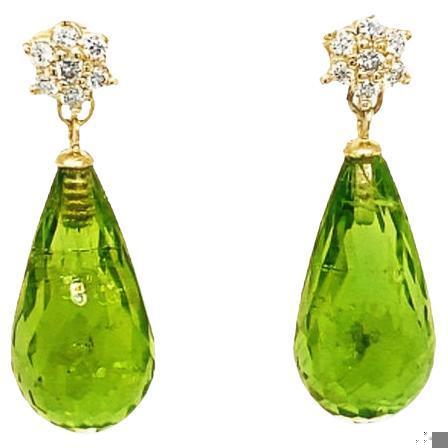 Natural Peridot Diamond Yellow Gold Drop Earrings