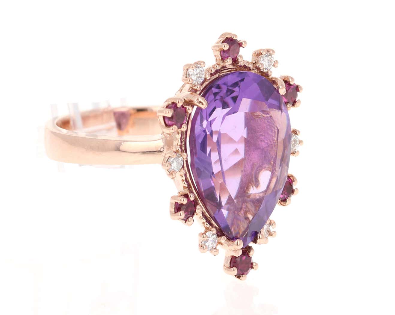 10.16 Ct Amethyst, Garnet, Diamond 14 Karat Rose Gold Ring