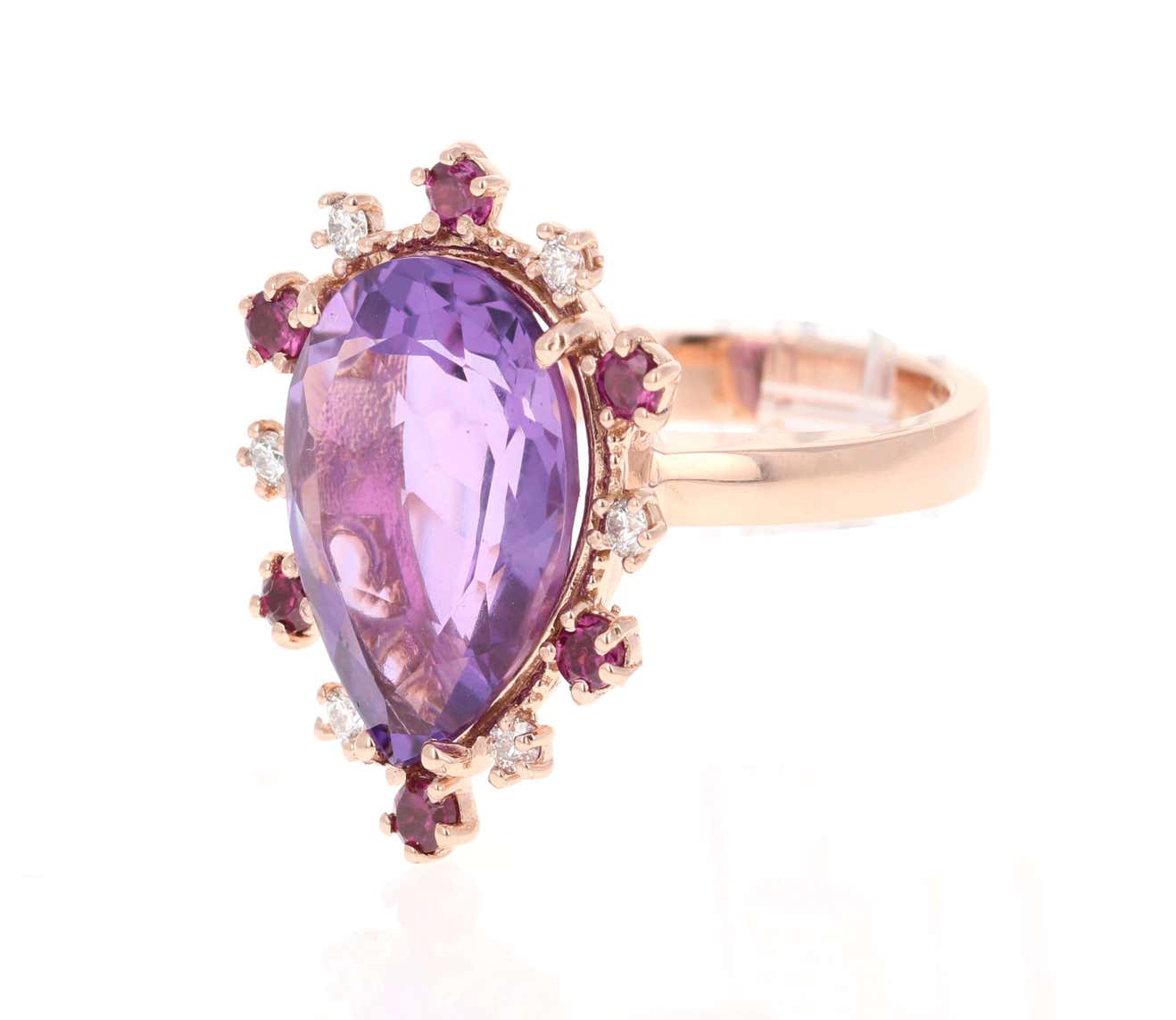 10.16 Ct Amethyst, Garnet, Diamond 14 Karat Rose Gold Ring