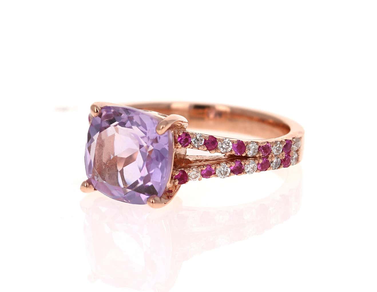 3.47 Ct Amethyst, Pink Sapphire, Diamond 14 Karat Rose Gold Cocktail Ring