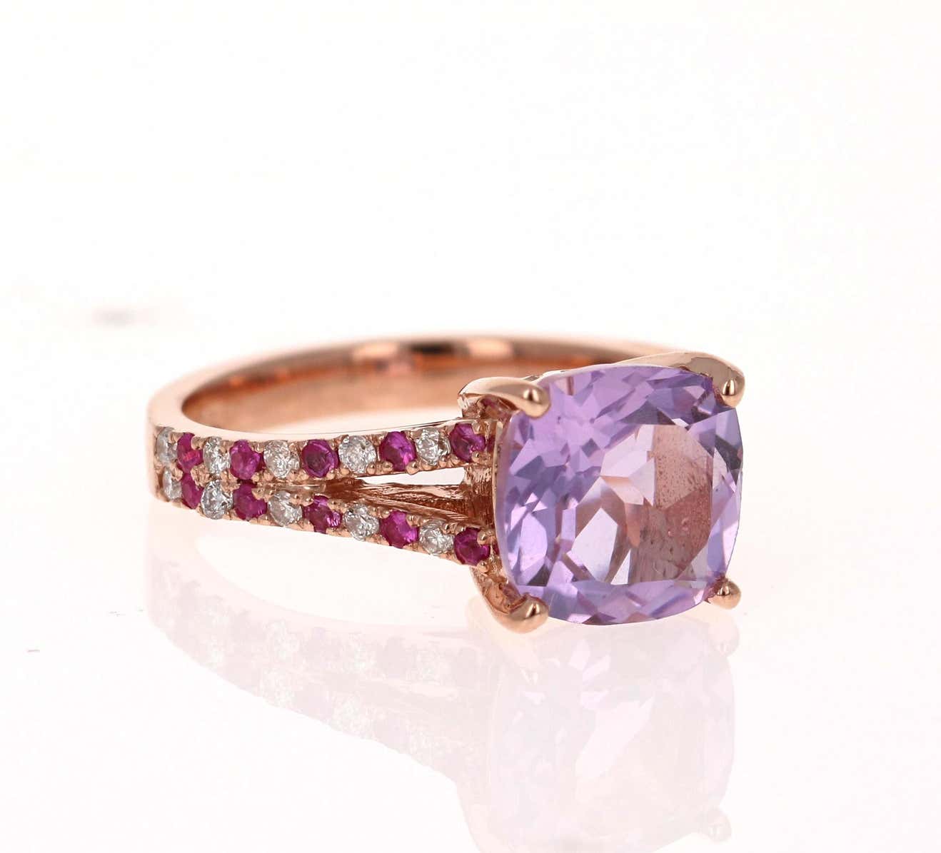 3.47 Ct Amethyst, Pink Sapphire, Diamond 14 Karat Rose Gold Cocktail Ring