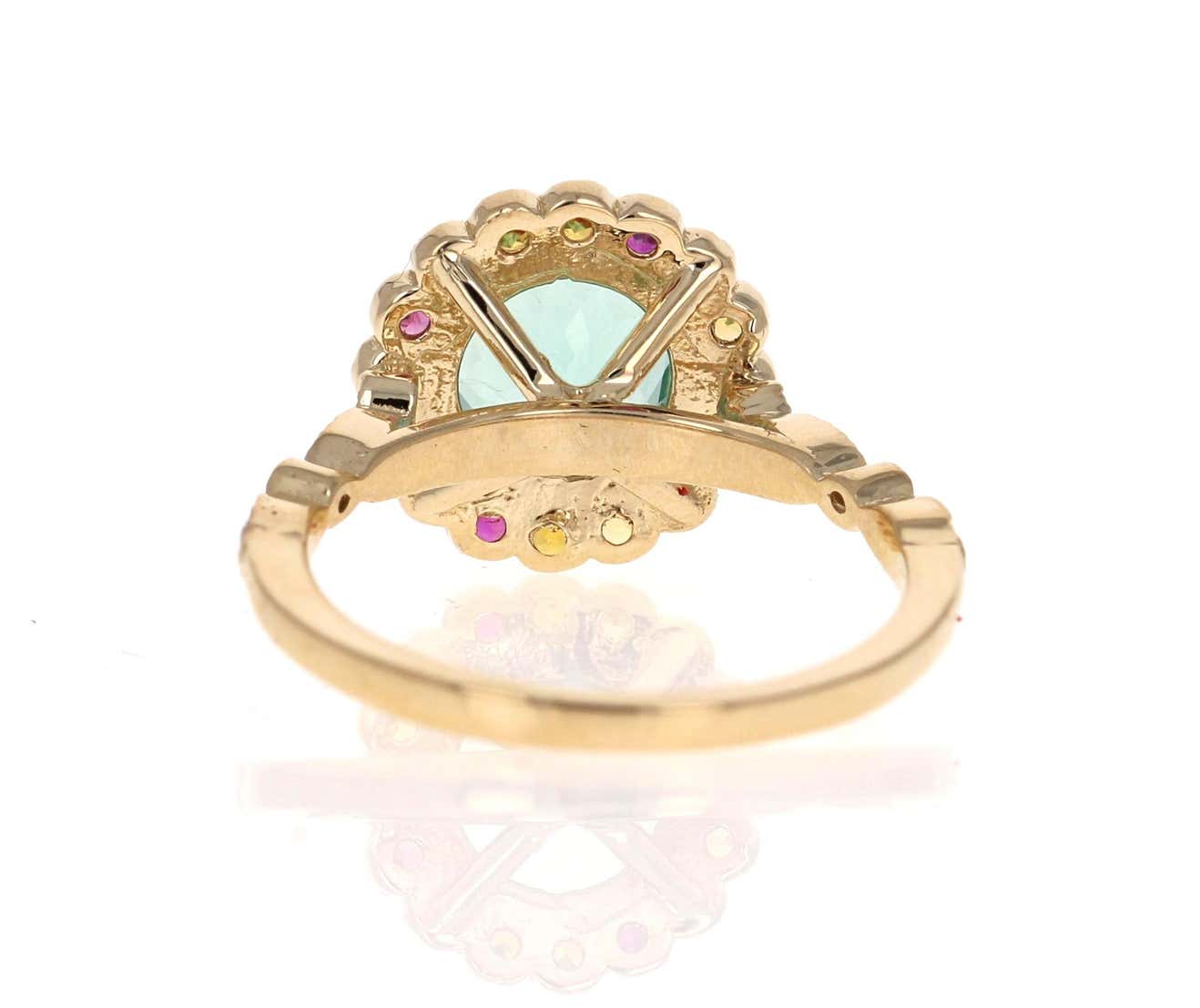 2.99 Carat Round Cut Apatite Sapphire Diamond 14 Karat Yellow Gold Ring
